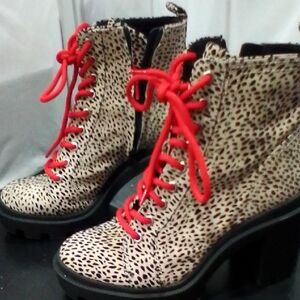 Gianni Bini Leopard Print Lace-Up Boots with Red Laces